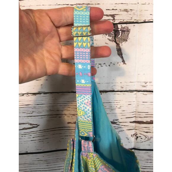 Modcloth fit and flare sleeveless dress blue, pink & green size medium - Picture 11 of 12